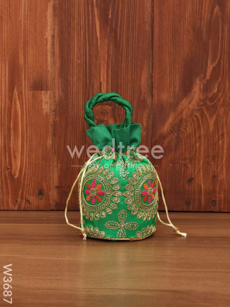Potli bag - Thread embroidery with chamki work - W3687