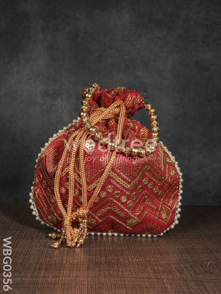 Potli Bag with Golden Decorative Embroidery - WBG0356