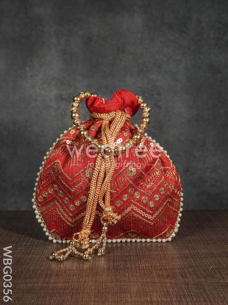 Potli Bag with Golden Decorative Embroidery - WBG0356