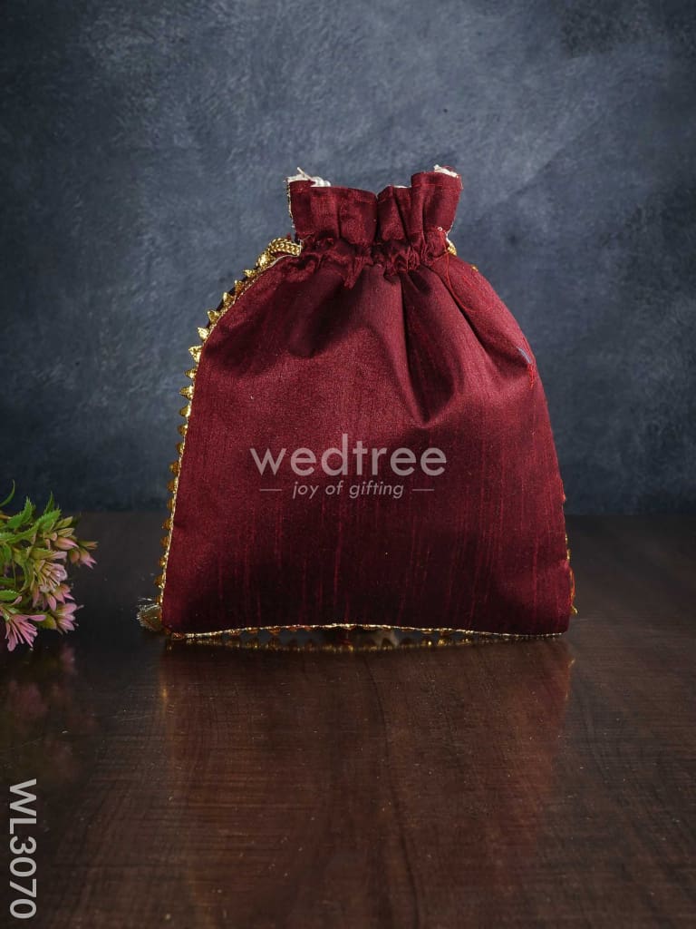 Potli Bag with Pearl Handle and Golden Drawstring - WL3070
