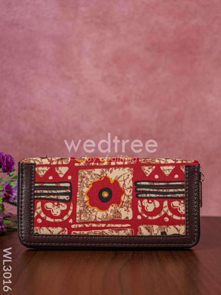 Printed Fabric Clutch with Faux Leather Handle - WL3016