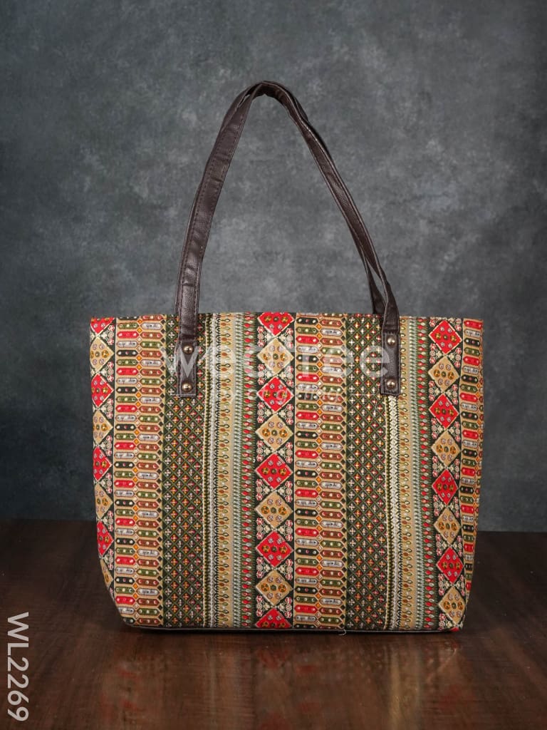 Printed Fabric Handbag - Leather Base - WL2269
