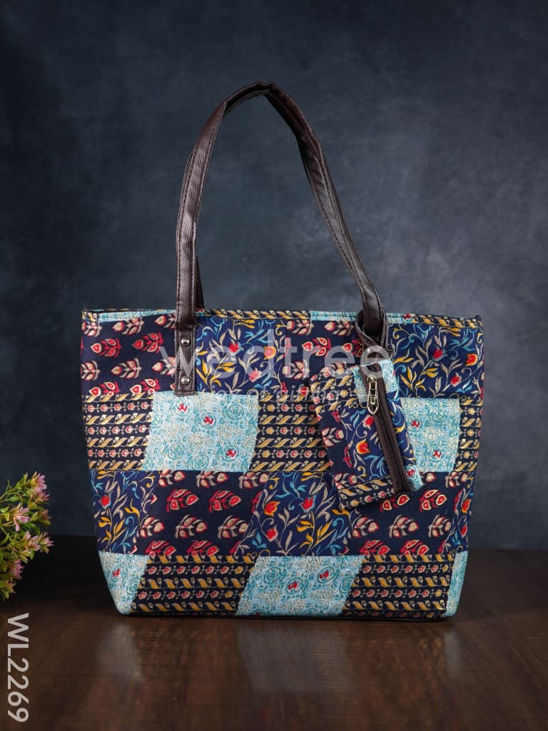 Printed Fabric Handbag - Leather Base - WL2269