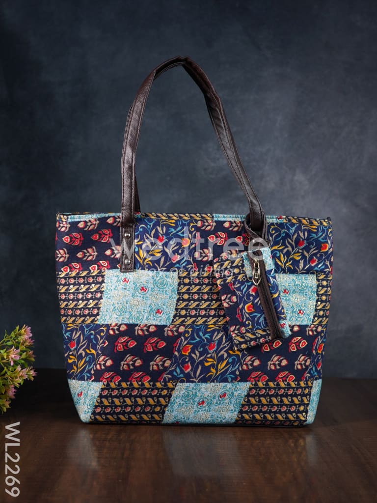 Printed Fabric Handbag - Leather Base - WL2269