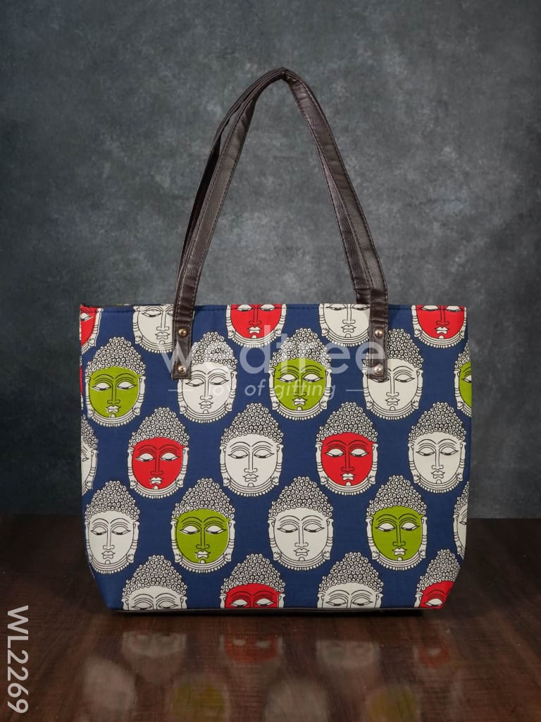 Printed Fabric Handbag - Leather Base - WL2269