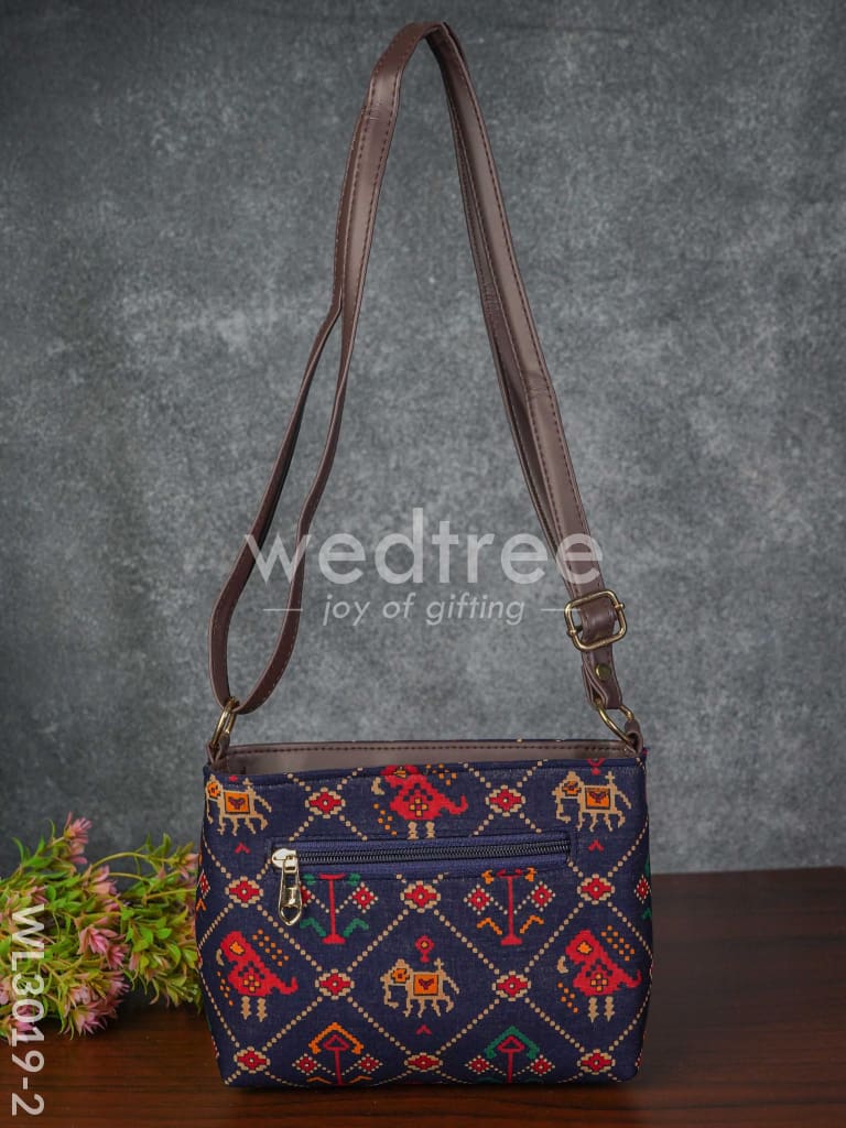 Printed Fabric Sling Bag with Faux Leather Handle - WL3019-2