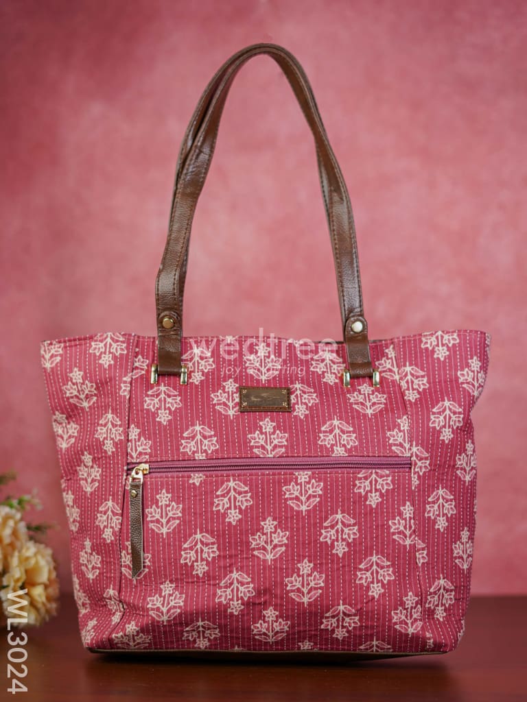Printed Hand Bag with Faux Leather Handles & Base - WL3024