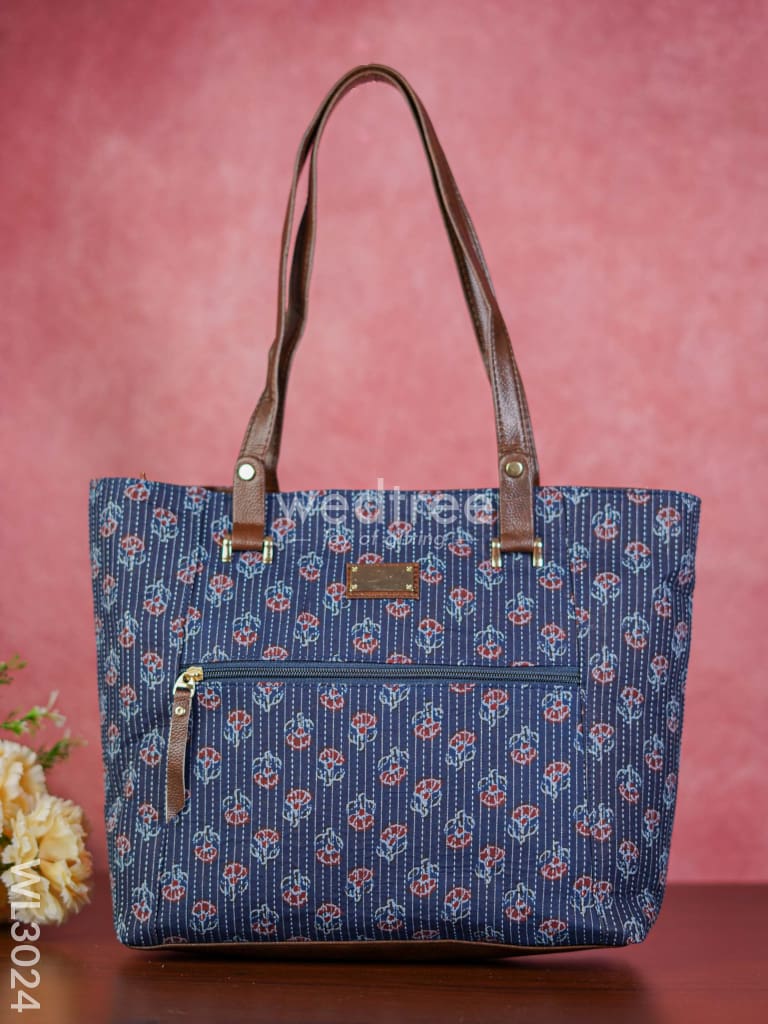 Printed Hand Bag with Faux Leather Handles & Base - WL3024