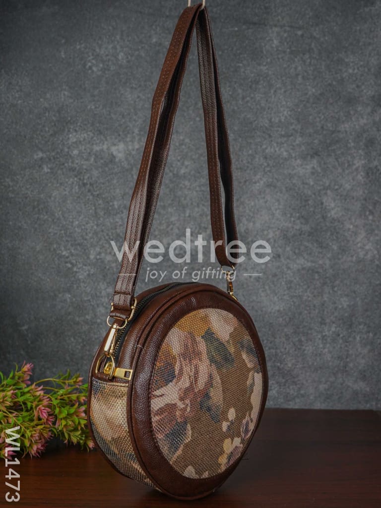 Printed Jute Sling Bag with Leather Handle - WL1473