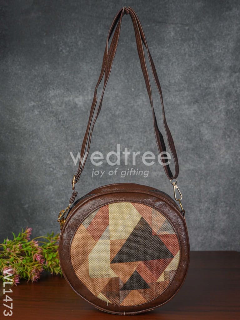 Printed Jute Sling Bag with Leather Handle - WL1473