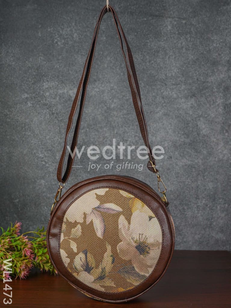 Printed Jute Sling Bag with Leather Handle - WL1473