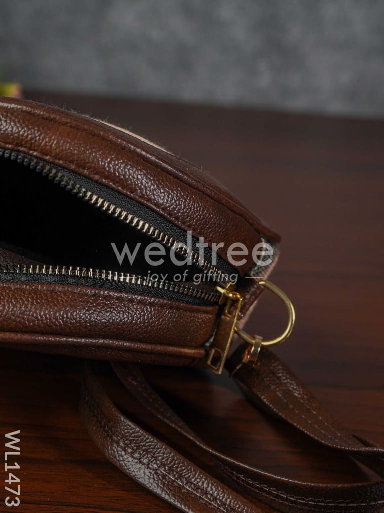 Printed Jute Sling Bag with Leather Handle - WL1473