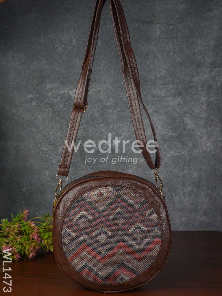 Printed Jute Sling Bag with Leather Handle - WL1473