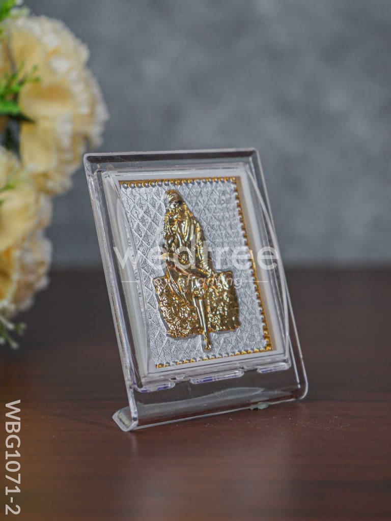 Pure Silver Plated Sai Baba Photoframe (3.5 inch) with Stand - WBG1071-2
