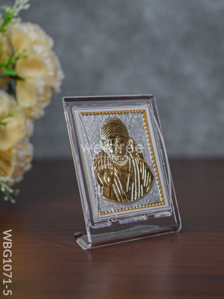 Pure Silver Plated Sai Baba Photoframe (3.5 inch) with Stand - WBG1071-5