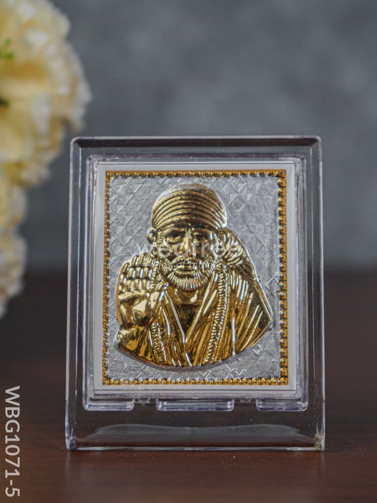 Pure Silver Plated Sai Baba Photoframe (3.5 inch) with Stand - WBG1071-5