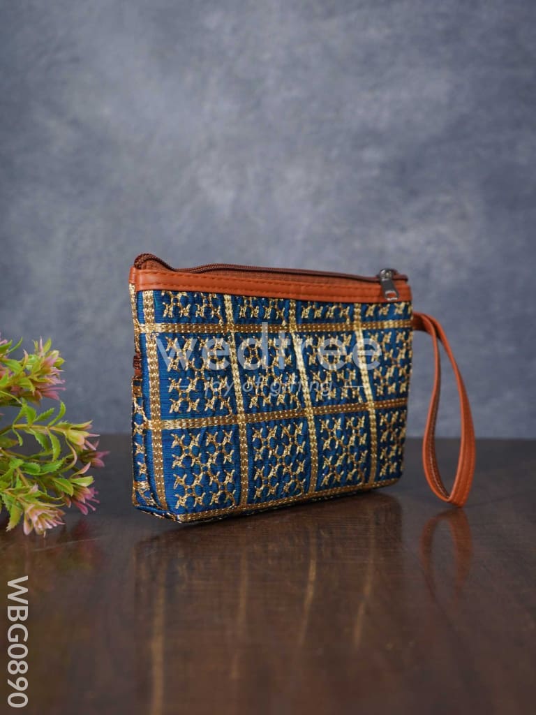 Purse with Golden Embroidery and Faux Leather Handle - WBG0890
