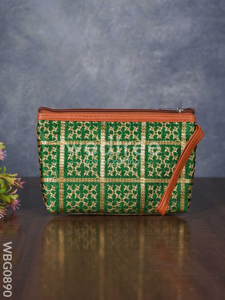 Purse with Golden Embroidery and Faux Leather Handle - WBG0890