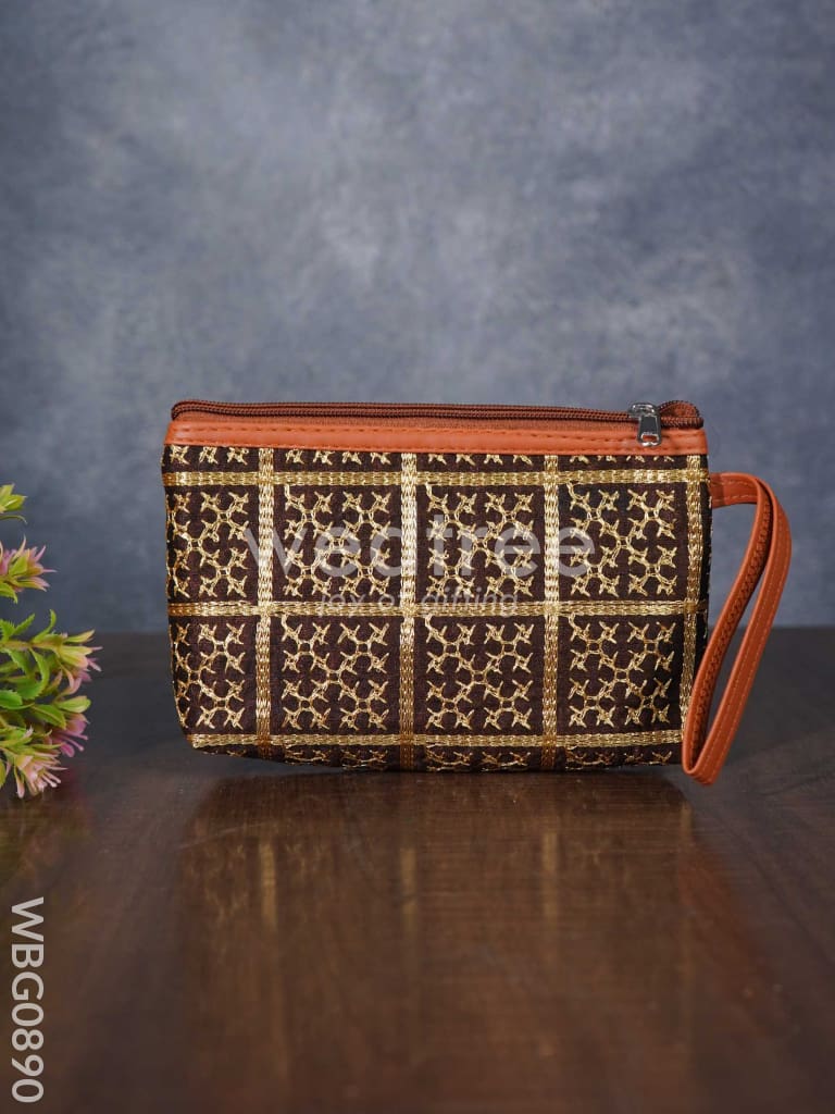 Purse with Golden Embroidery and Faux Leather Handle - WBG0890