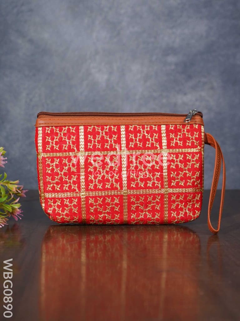 Purse with Golden Embroidery and Faux Leather Handle - WBG0890