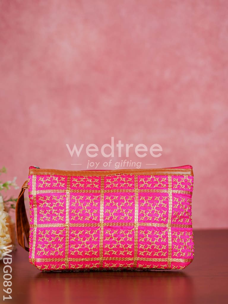 Purse with Golden Embroidery and Faux Leather Handle - WBG0891