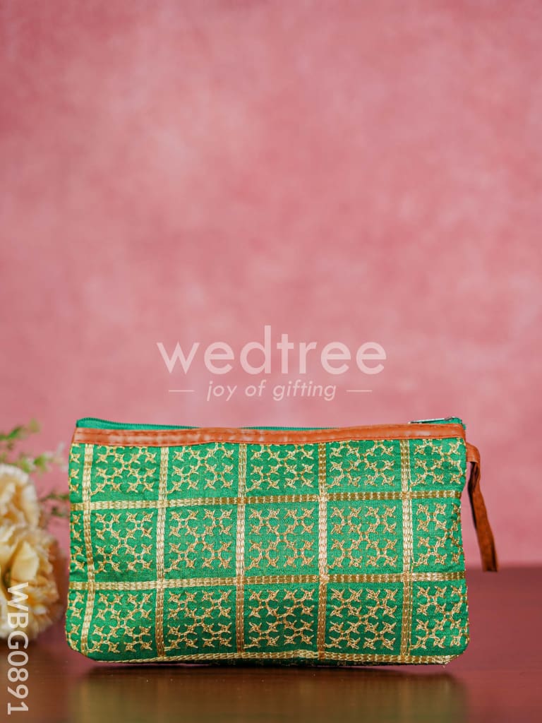 Purse with Golden Embroidery and Faux Leather Handle - WBG0891