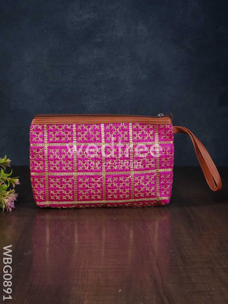 Purse with Golden Embroidery and Faux Leather Handle - WBG0891