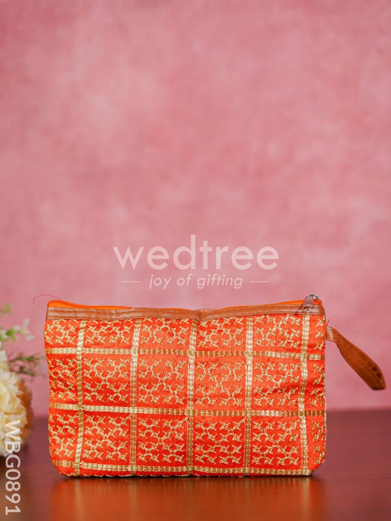Purse with Golden Embroidery and Faux Leather Handle - WBG0891