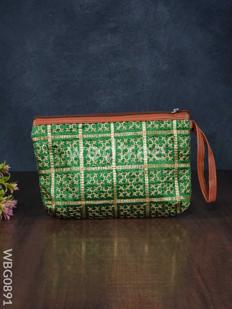 Purse with Golden Embroidery and Faux Leather Handle - WBG0891
