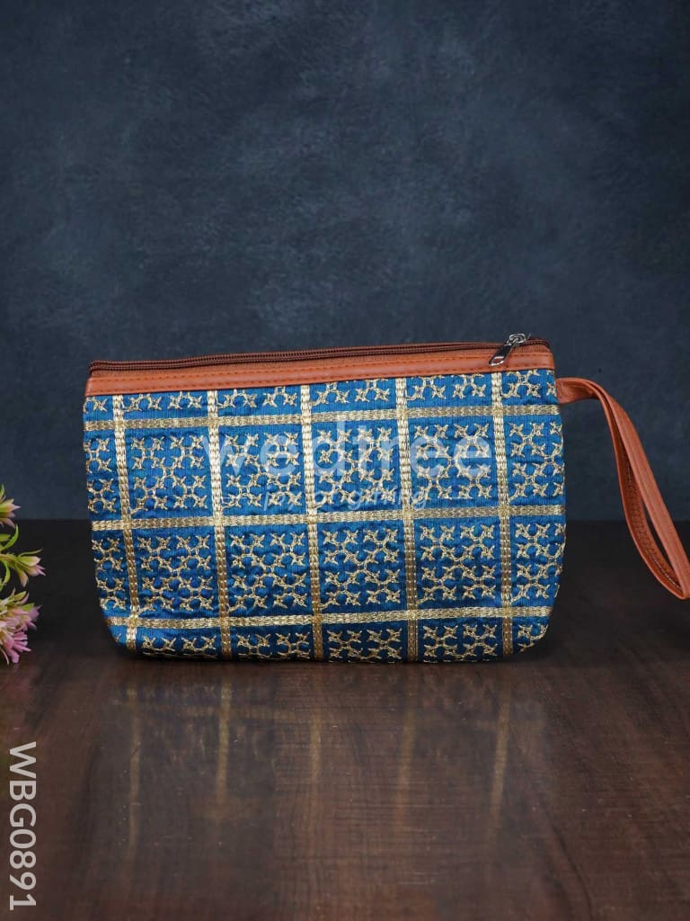 Purse with Golden Embroidery and Faux Leather Handle - WBG0891