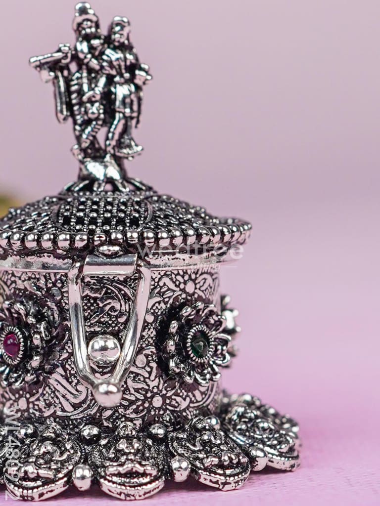 Radha-Krishna Kumkum Holder - 2 inch - Silver - WL4809-2