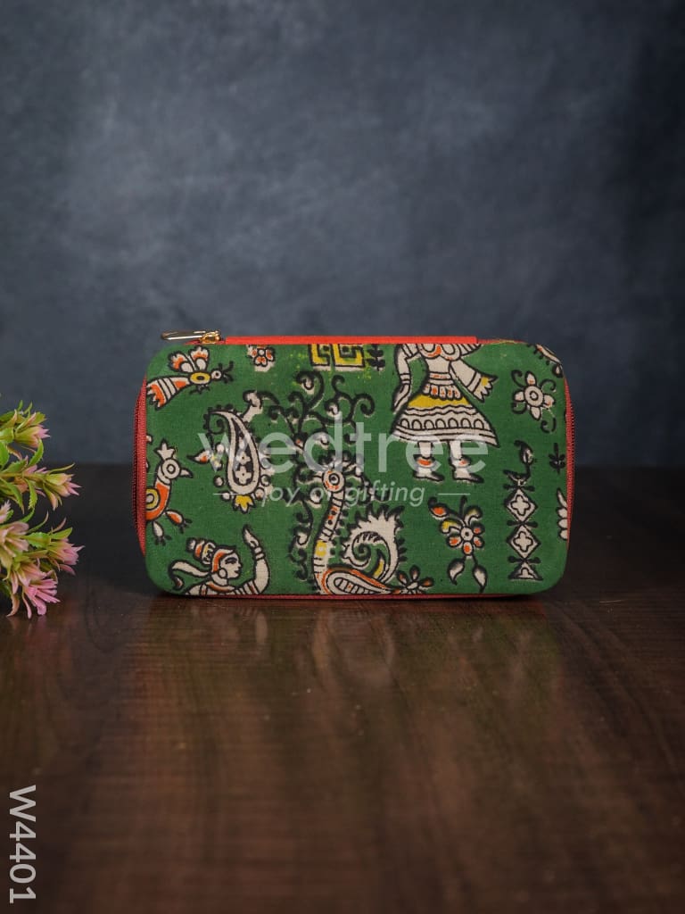 Raw silk and kalamkari rectangle earring holder - W4401