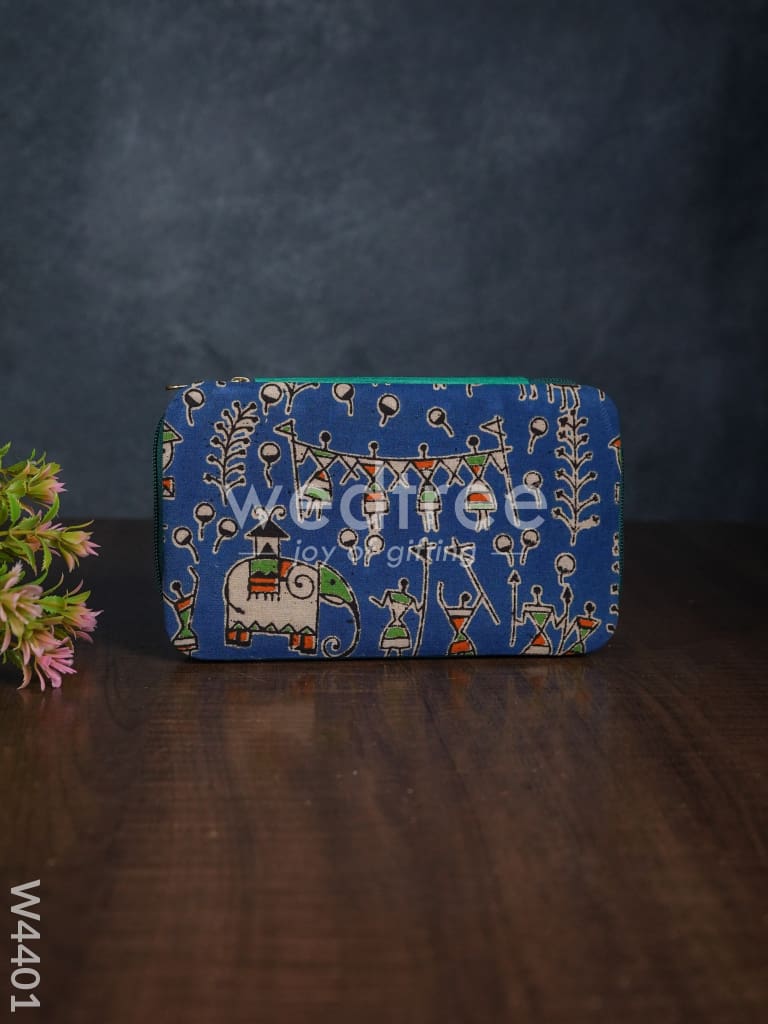 Raw silk and kalamkari rectangle earring holder - W4401