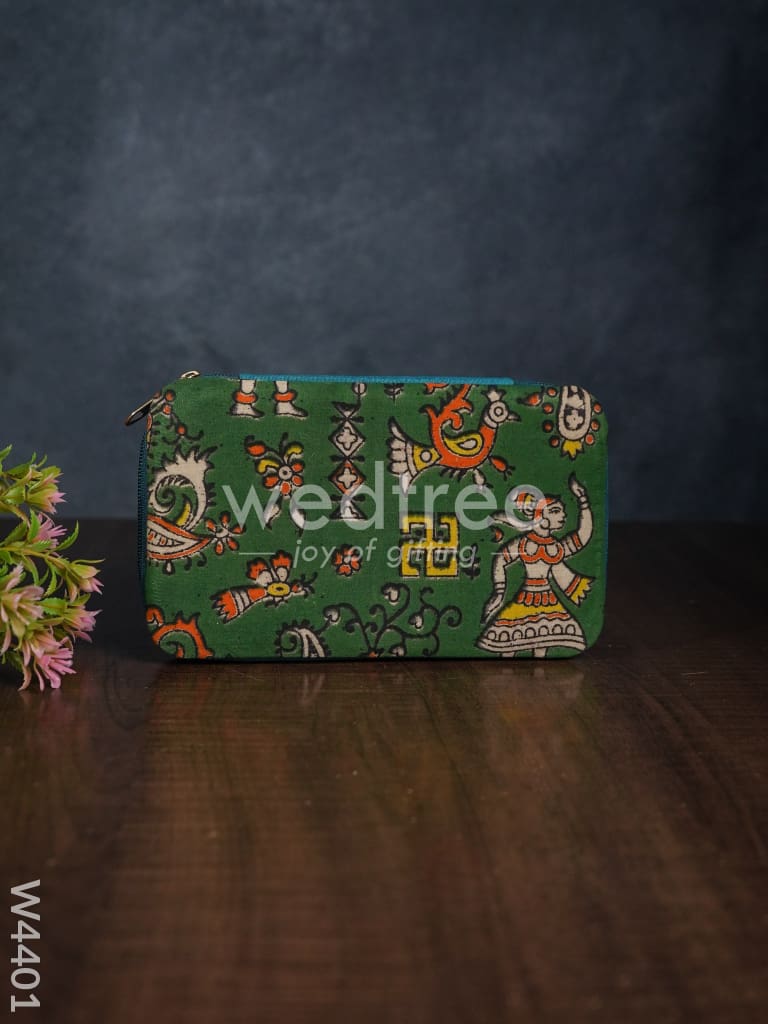 Raw silk and kalamkari rectangle earring holder - W4401