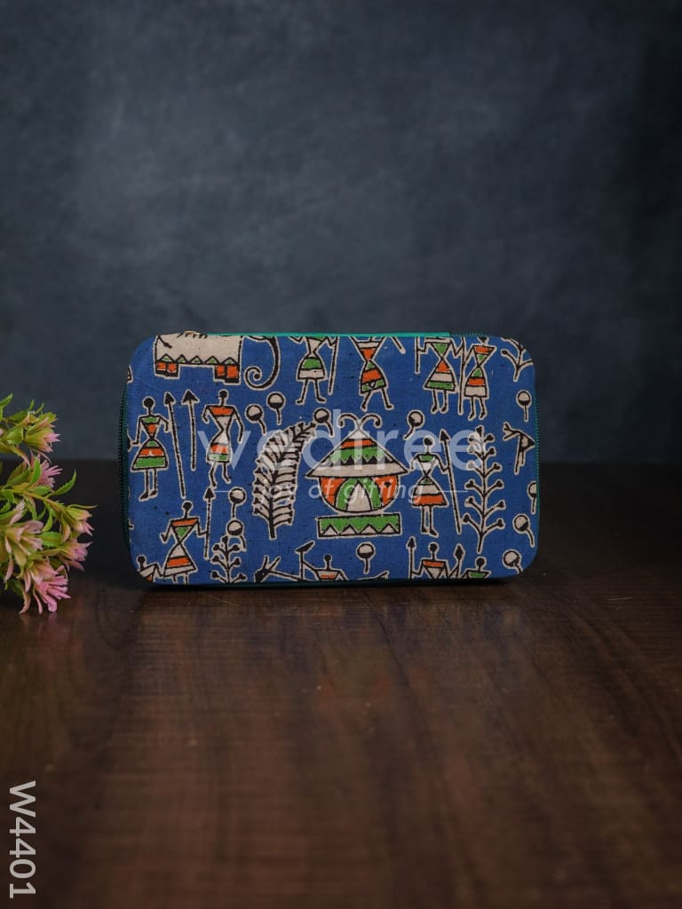 Raw silk and kalamkari rectangle earring holder - W4401