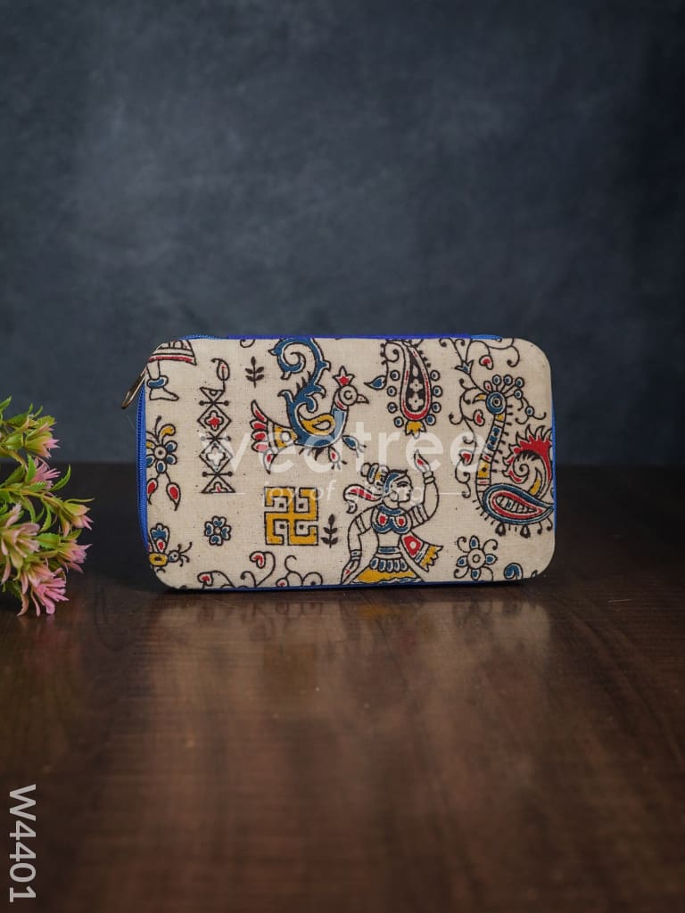 Raw silk and kalamkari rectangle earring holder - W4401