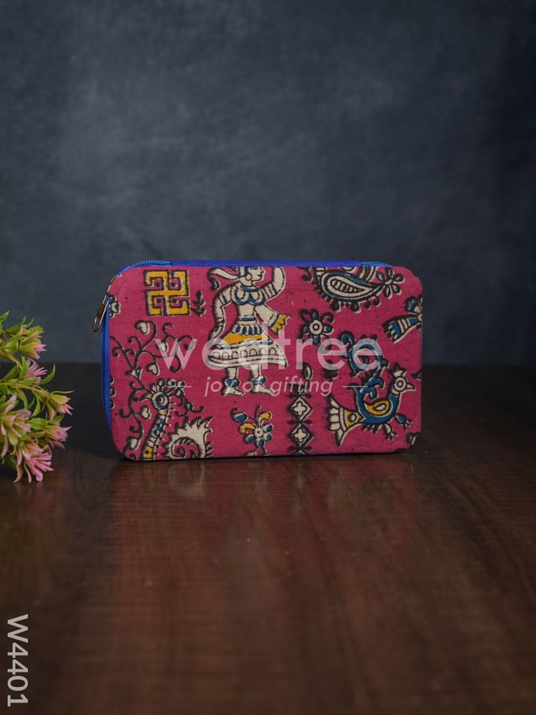 Raw silk and kalamkari rectangle earring holder - W4401