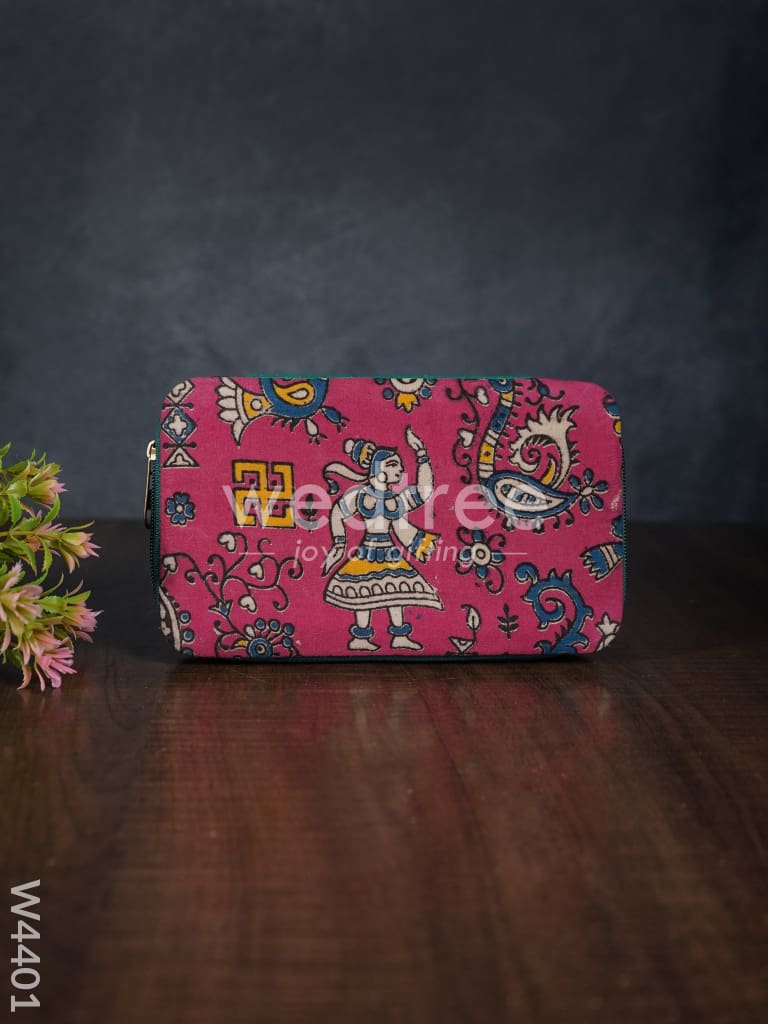 Raw silk and kalamkari rectangle earring holder - W4401