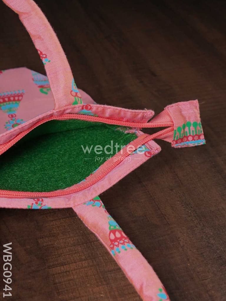 Raw Silk Hand Bag with Jhumka Print - WBG0941