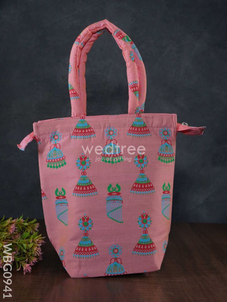 Raw Silk Hand Bag with Jhumka Print - WBG0941
