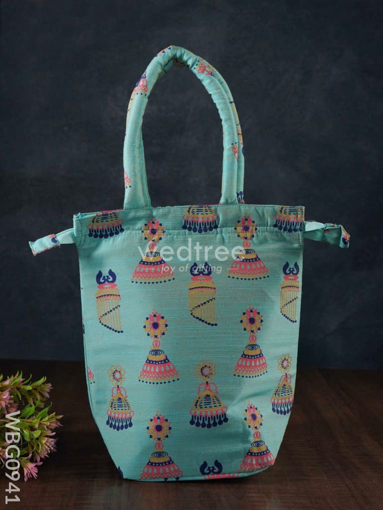 Raw Silk Hand Bag with Jhumka Print - WBG0941