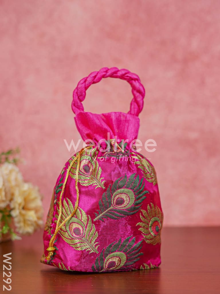 Raw Silk Potli Bag with Peacock Feather Embroidery - W2292