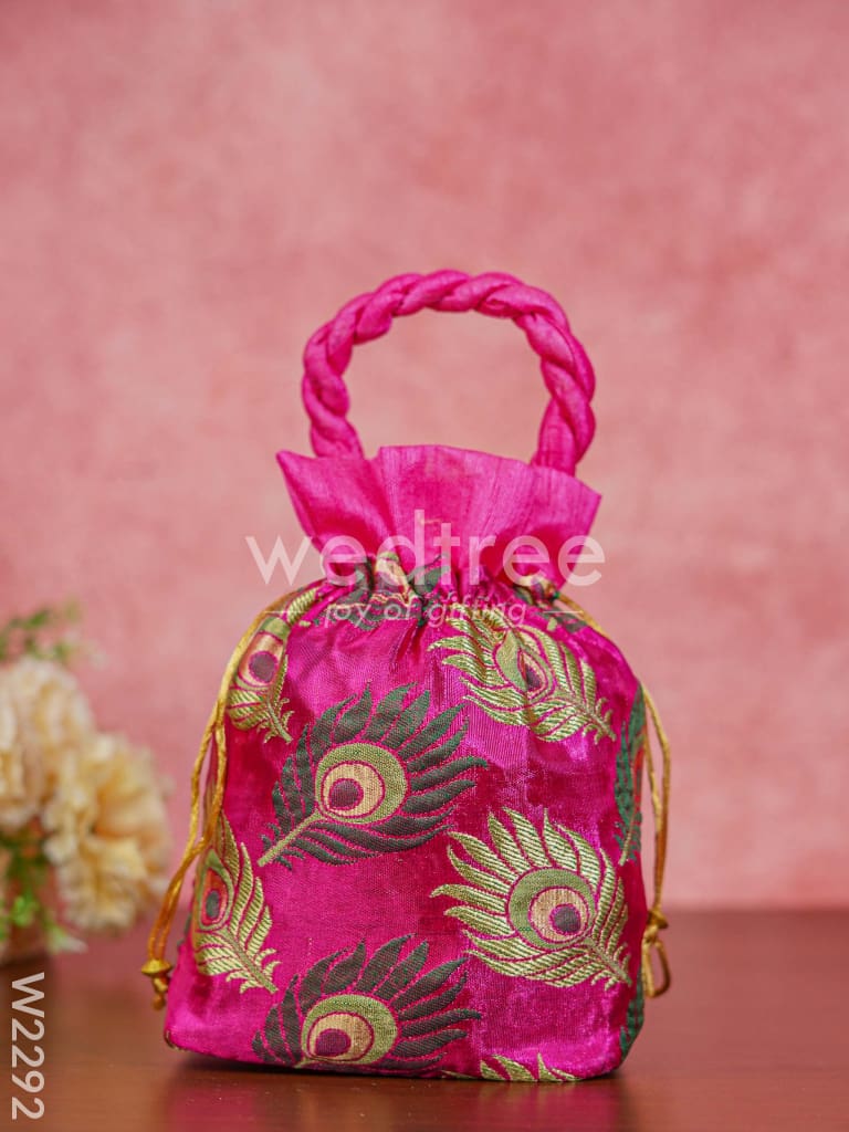 Raw Silk Potli Bag with Peacock Feather Embroidery - W2292