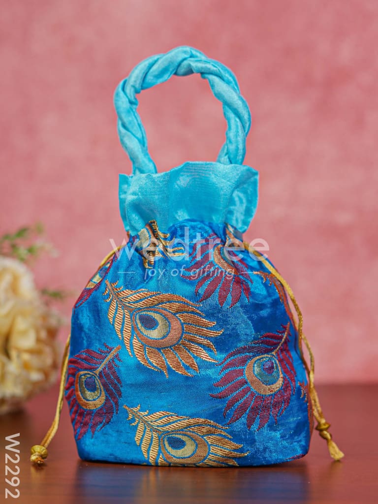 Raw Silk Potli Bag with Peacock Feather Embroidery - W2292