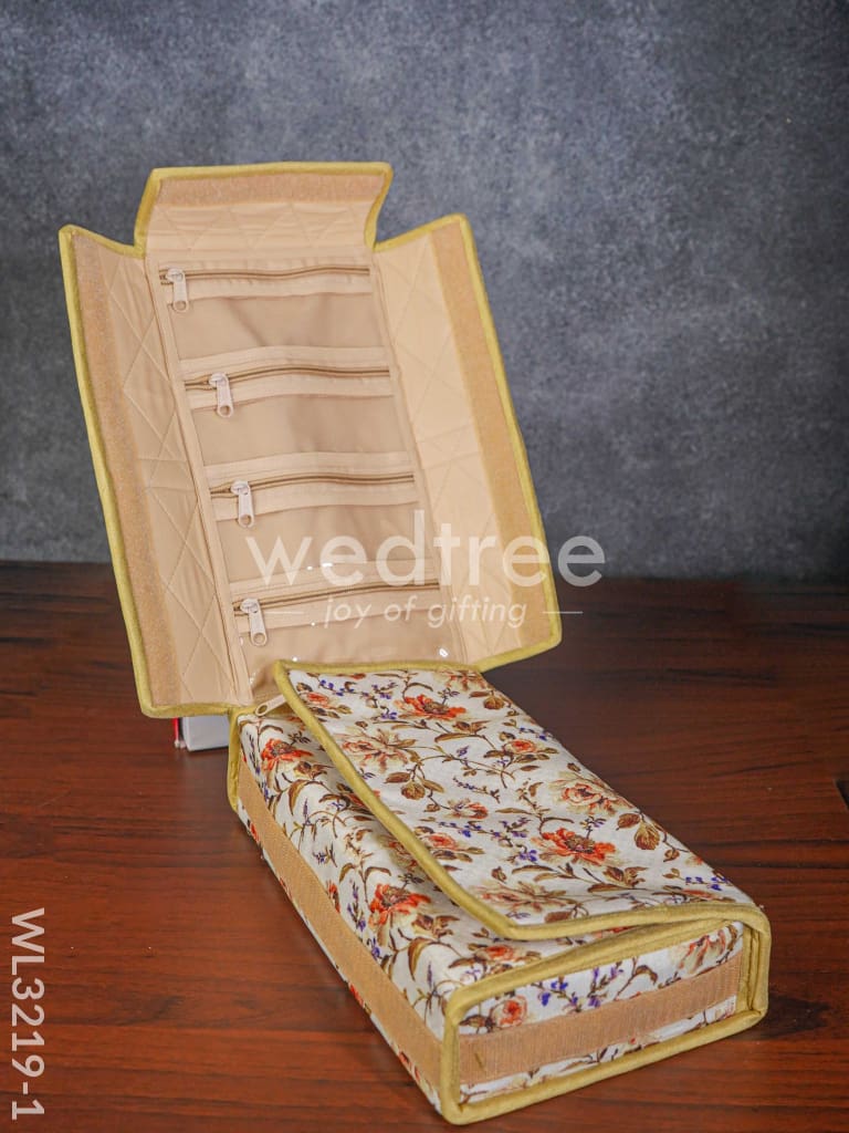Rectangular Foldable Jewel Pouch with Floral Design (12x7) - WL3219-1