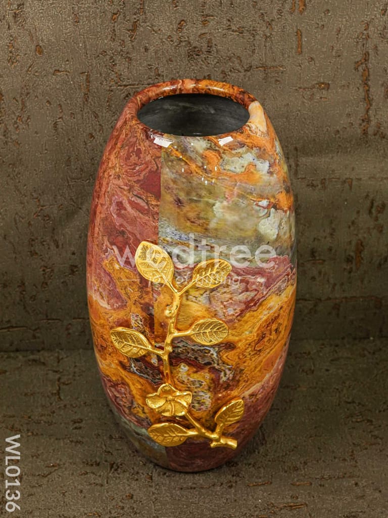 Red Marble Flower vase with floral design - WL0136