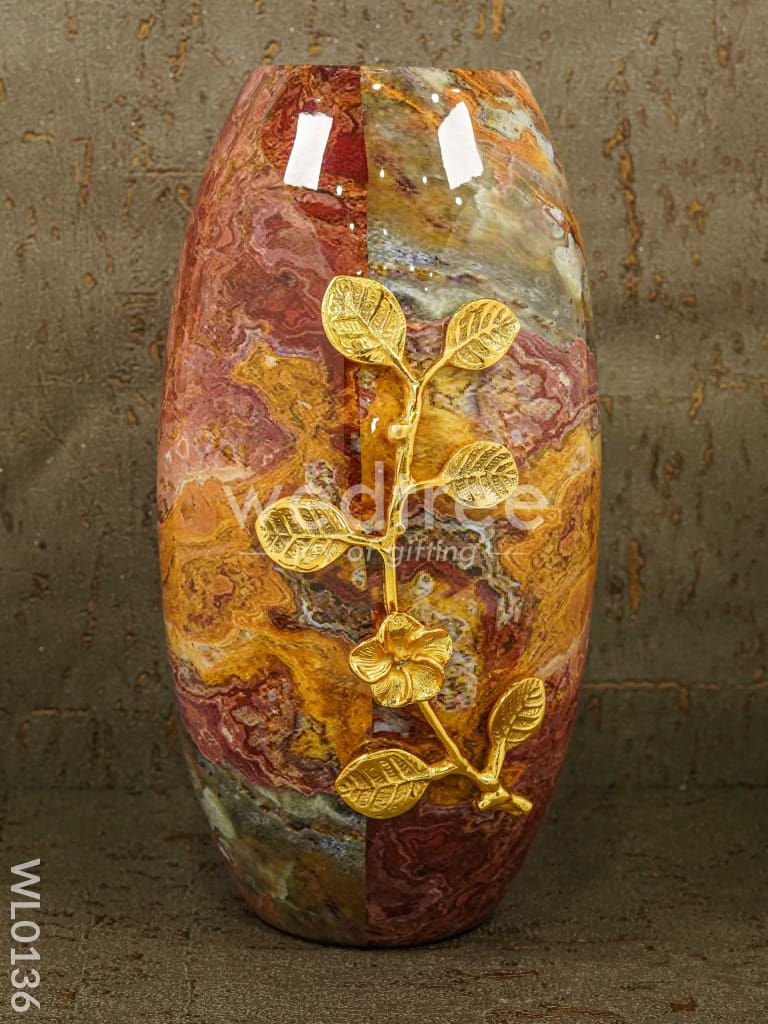 Red Marble Flower vase with floral design - WL0136