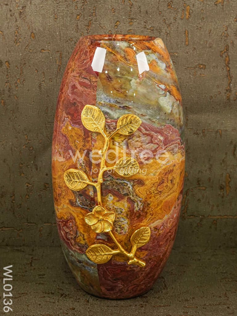Red Marble Flower vase with floral design - WL0136