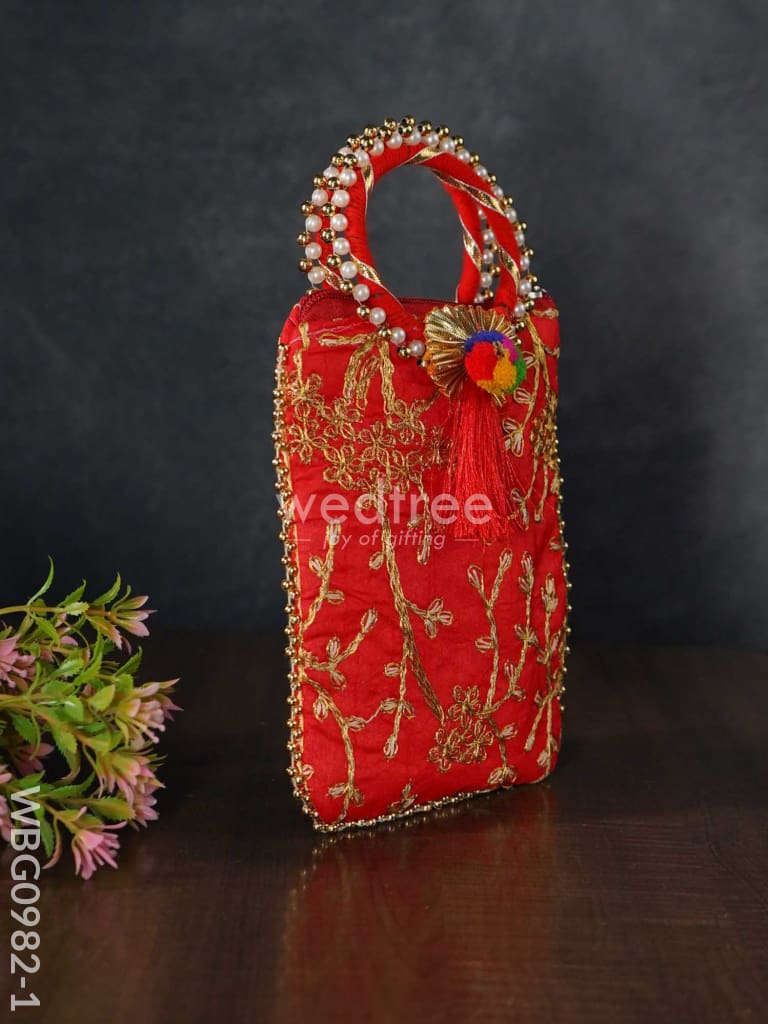 Return Gift Hand Bag with Pearl Handle - 7 inch - WBG0982-1
