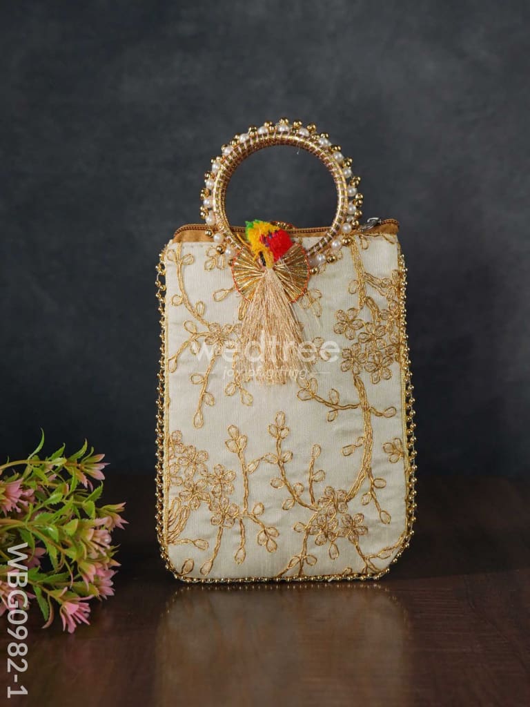 Return Gift Hand Bag with Pearl Handle - 7 inch - WBG0982-1